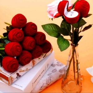 Long Stem red rose ring/ jewelry gift box
